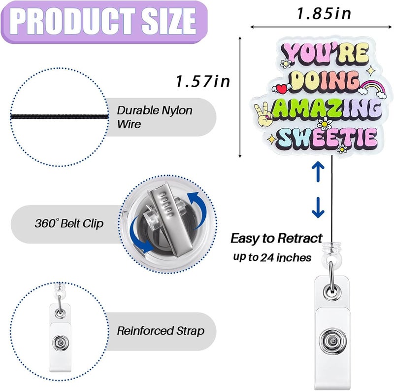 Bydevia You're Doing Amazing Sweetie Badge Reel Retractable, Funny Badge Reel for Nurse Nursing RN MA ER CNA LPN Medical Worker & Office Staff, Mental Health Badge Clip, Psych Nurse Badge ID Holder for Work - Image 2